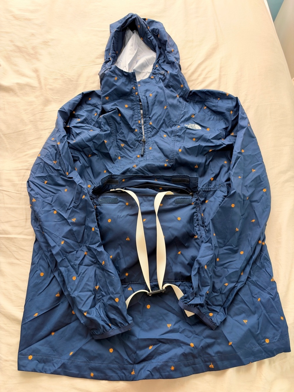 The North Face Fanorak Printed Hooded Jacket Blue & Orange Medium